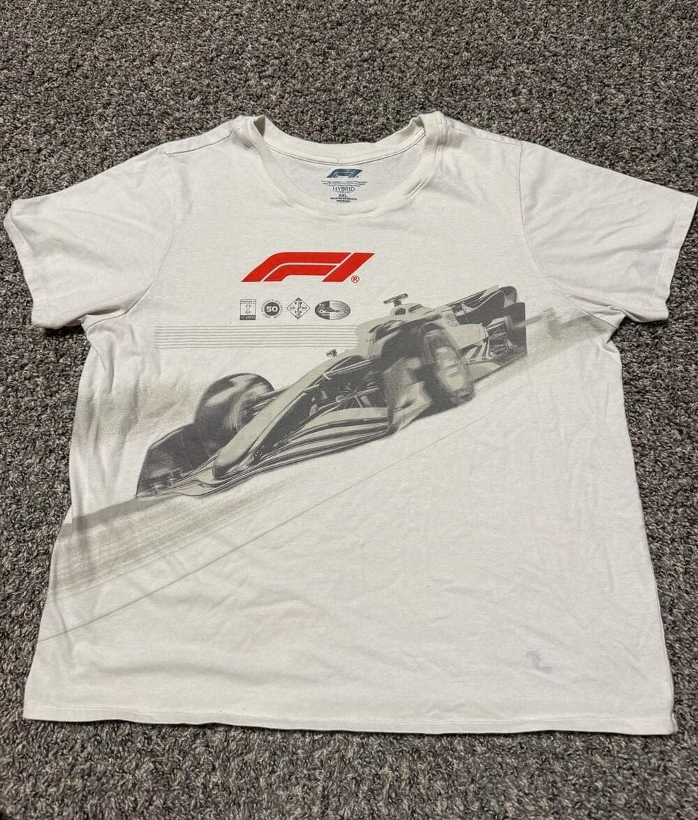 Formula 1 F1 Race Car Graphic T-Shirt White XXL Hybrid Apparel Motorsport